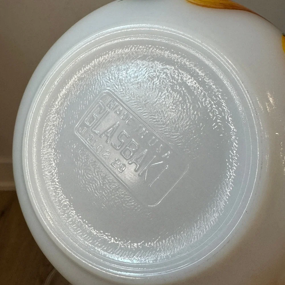 Vintage Glasbake Harvest Pear Milk Glass Soup Bowls with Fin Lids Set of 3 Small